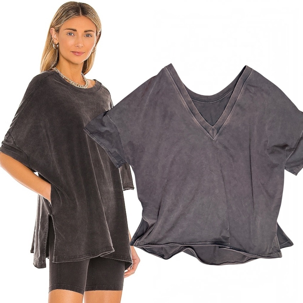 Free People FP Movement Hot Shot Reversible Tunic Tee Washed Black Medium